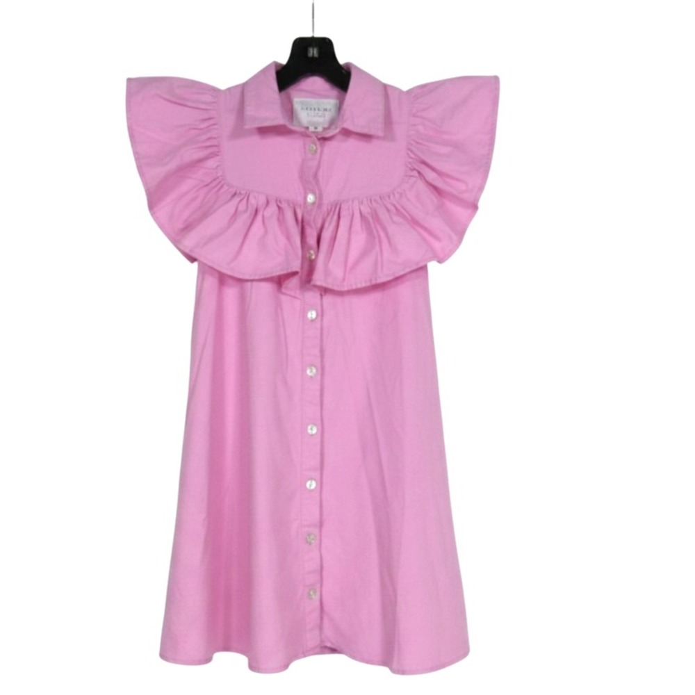 THE SHIRT Rochelle Behrens LINEN BLEND Button-Up RUFFLE Mini Dress Tunic Top XS